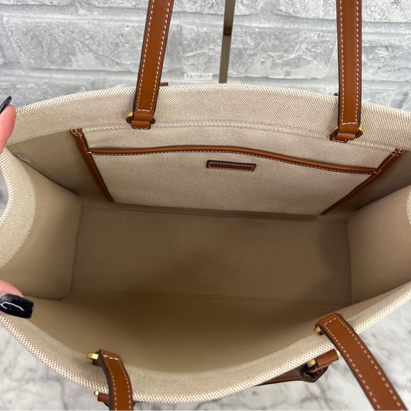 Tory Burch Blake Canvas Jumbo Tote In Natural Classic Cuoio - Picture 10 of 13